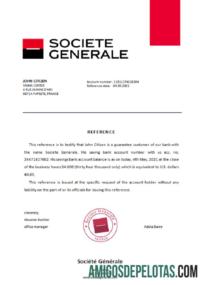 Referência da Société Générale França amostra